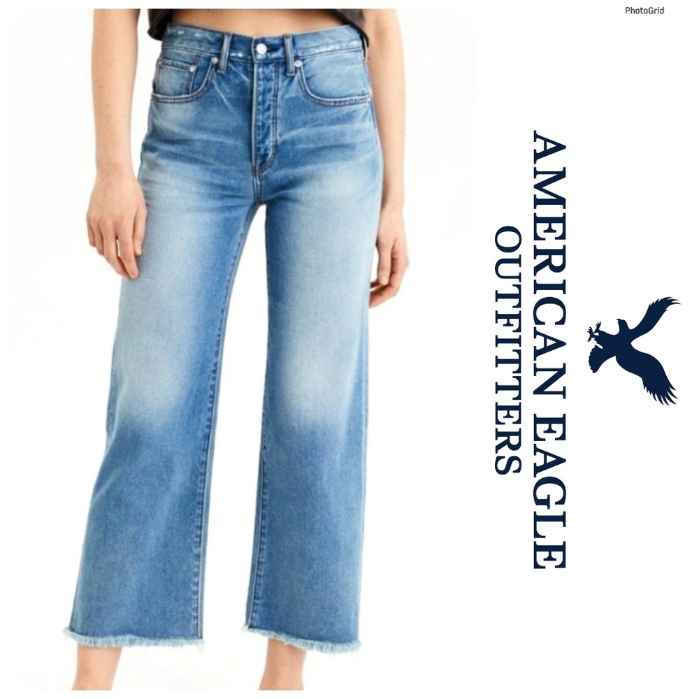 NWOT AMERICAN EAGLE Wide Leg Crop Raw Hem Jeans Size 20 $89!